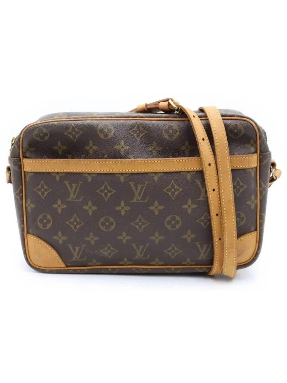 Louis Vuitton Monogram Shoulder Bag Brown Leather Gold